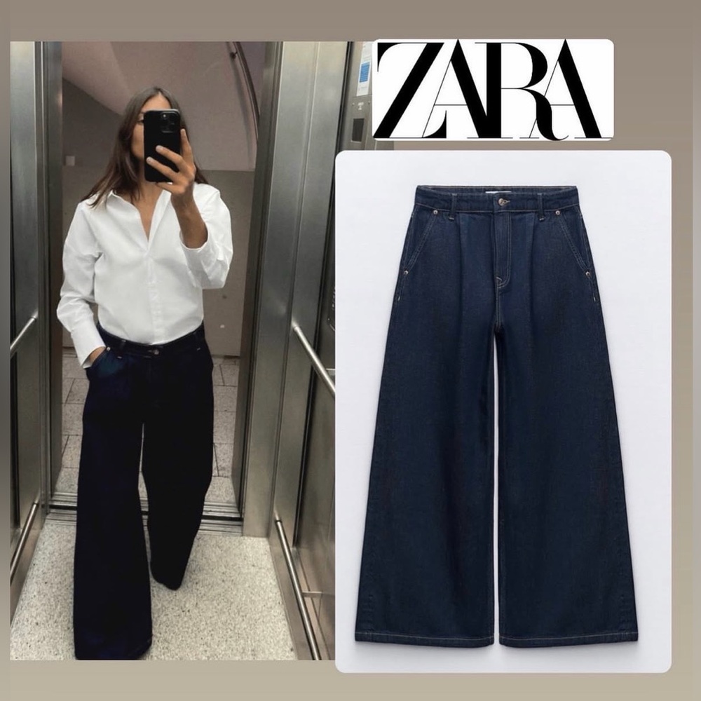 Zara Palazzo Jeans with Pin Tuck, Wide-Leg Jeans